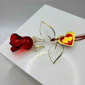 Red Glass Rose Figurine Romantic Valentine Anniversary Gift Love Heart Decor